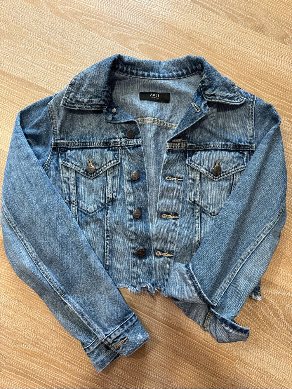 Able Distressed Cropped Denim Jacket - Light Blue - Picture 3 of 3
